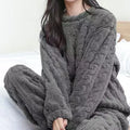 2 Piece Sets Thicken Soft Velvet Ribbed Fleece Set Pullover And Pants Casual Pajama Sets Women Autumn Winter 2024