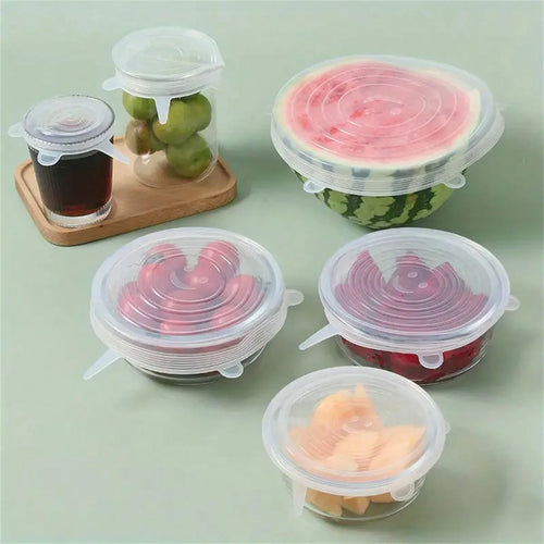 6-Piece Reusable Silicone Stretch Lids - Durable Food Covers