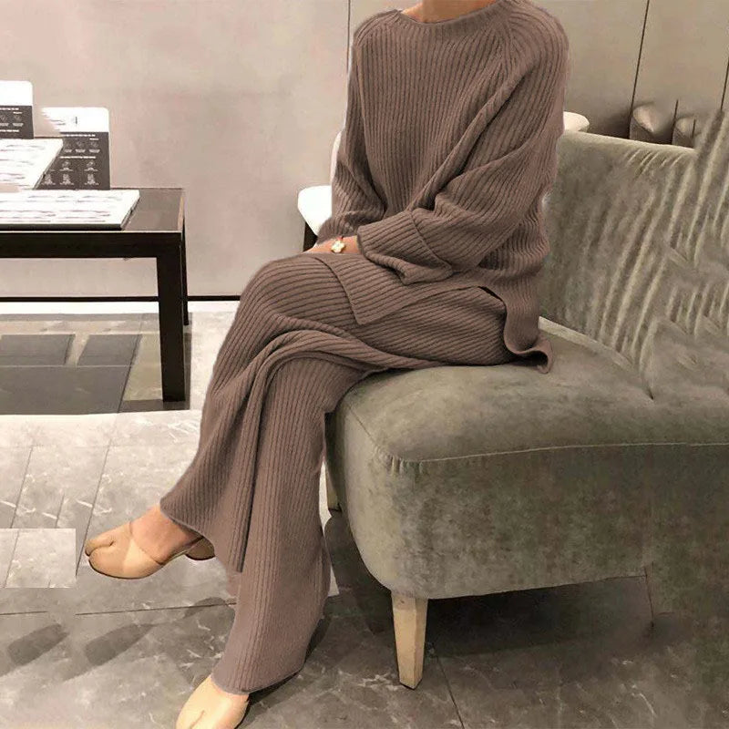Casual O-Neck Pullover Tops Knitted Pant New Homewear Pajama